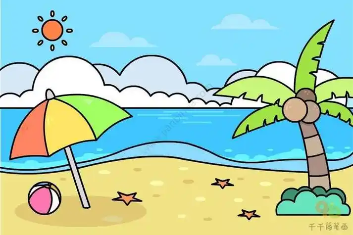 夜晚海边简笔画