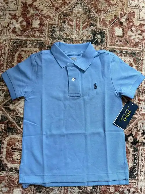 专柜现货不退换 rl正品破罗rrl男童宝棉蓝色战马短袖polo衫上衣