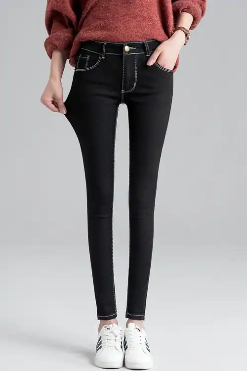 安踏新款李宁特步乔丹贵人鸟361韩版黑色破洞牛仔裤女春夏季九分学生