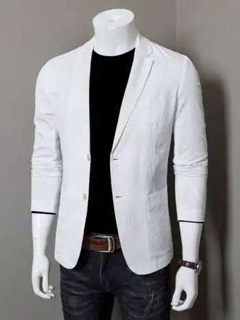 西装外套男春季轻薄透气时尚潮流男士小西服单西hx19035白色185xxl