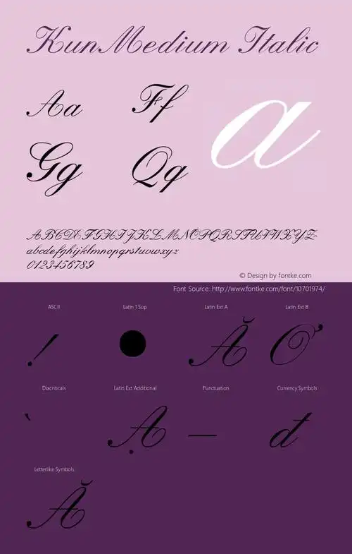kunmedium italic 1.0图片样张-字体样张-字客网