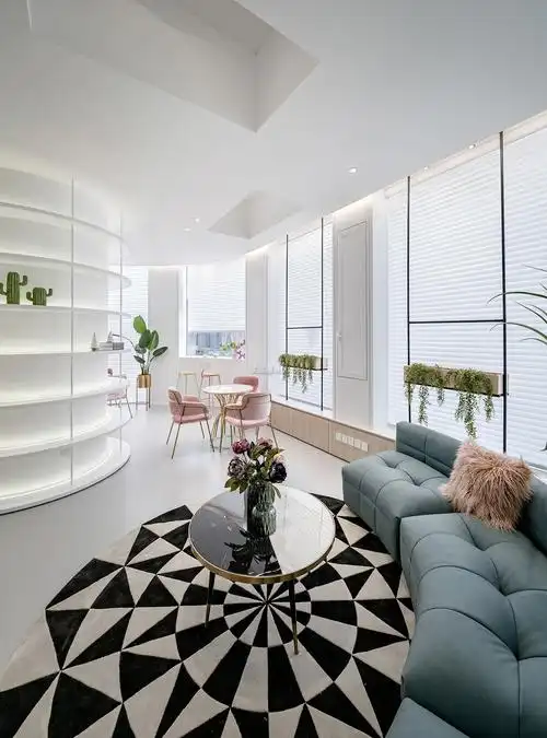 现代高端美容院休息区装潢设计实景图_装信通网效果图