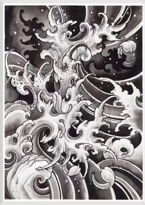 浪花纹身图案手稿