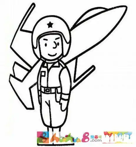 简笔画 - 懂得空军彩色简笔画飞行员在飞行的简笔画卡通飞行员简笔画