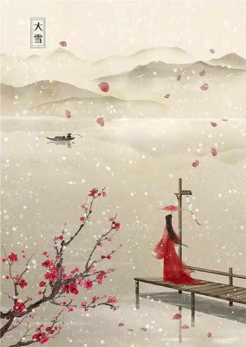 古风二十四节气插画逍遥月系列--大雪