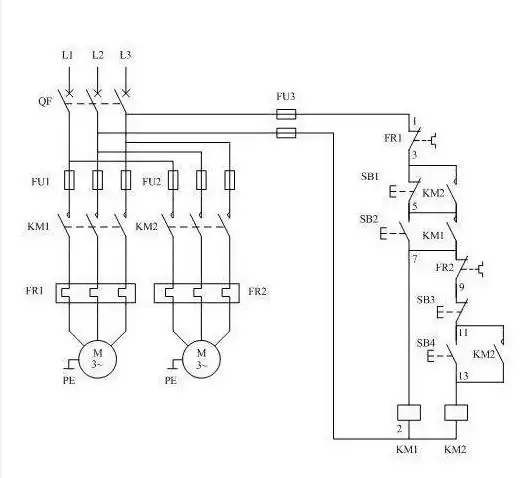 顺序停止电路接线示意图_电工基础知识_电工技术-电工最常见电路
