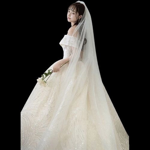 抖音气质2021新款公主显瘦简约闪亮梦幻星空大拖尾新娘主婚纱