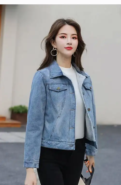 cuf香港潮牌牛仔衣女装外套加绒加厚2020早春新款韩版修身显瘦小个子