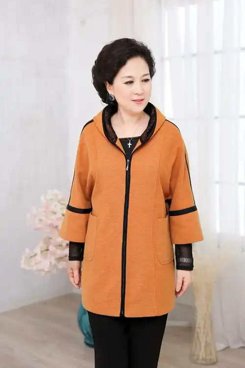 若男佳人中老年女装外套妈妈装秋装薄毛呢外套中年女装大码胖妈妈春秋
