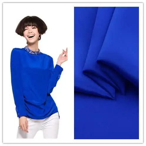 全真丝桑蚕丝双绉布料面料纯色宝蓝色真丝布