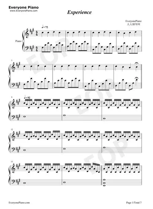 experience-ludovico einaudi-钢琴谱文件(五线谱,双手简谱,数字谱