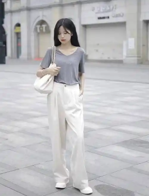 白色阔腿裤怎么搭配衣服和鞋子好看_look_上衣_裤子
