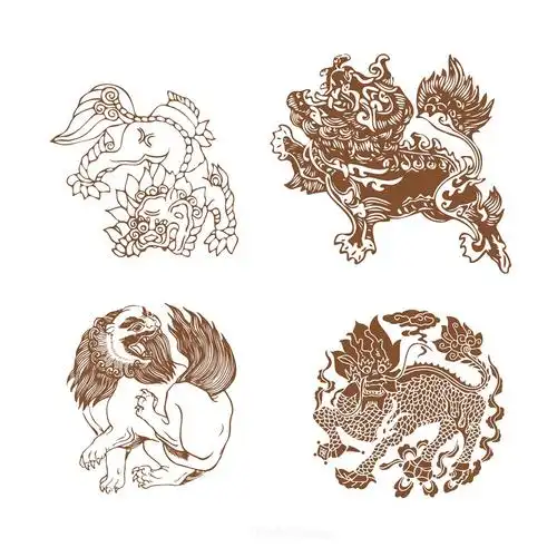 传统中国风神兽麒麟纹样矢量素材