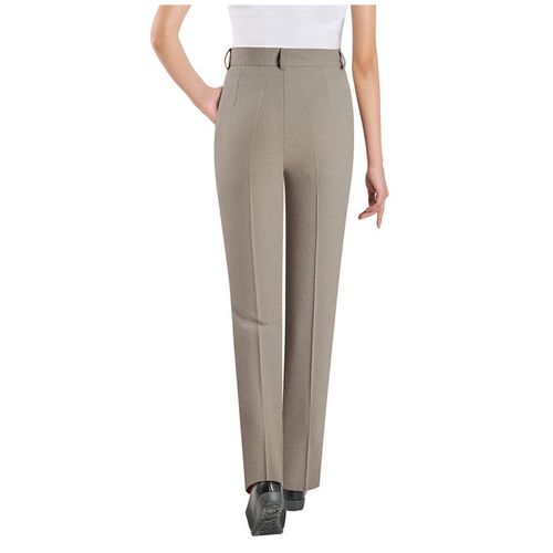 旁开口侧拉链女裤高腰直筒宽松裤子夏季薄款女西裤 卡其色 侧拉链夏款