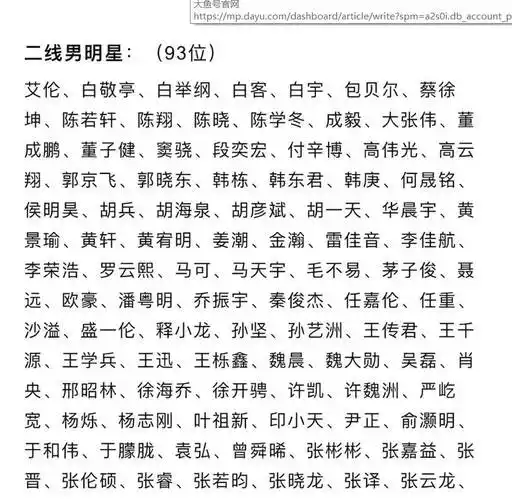 将大家熟知的以及叫得上名字的明星全部都进行了一个排行,其中一线女