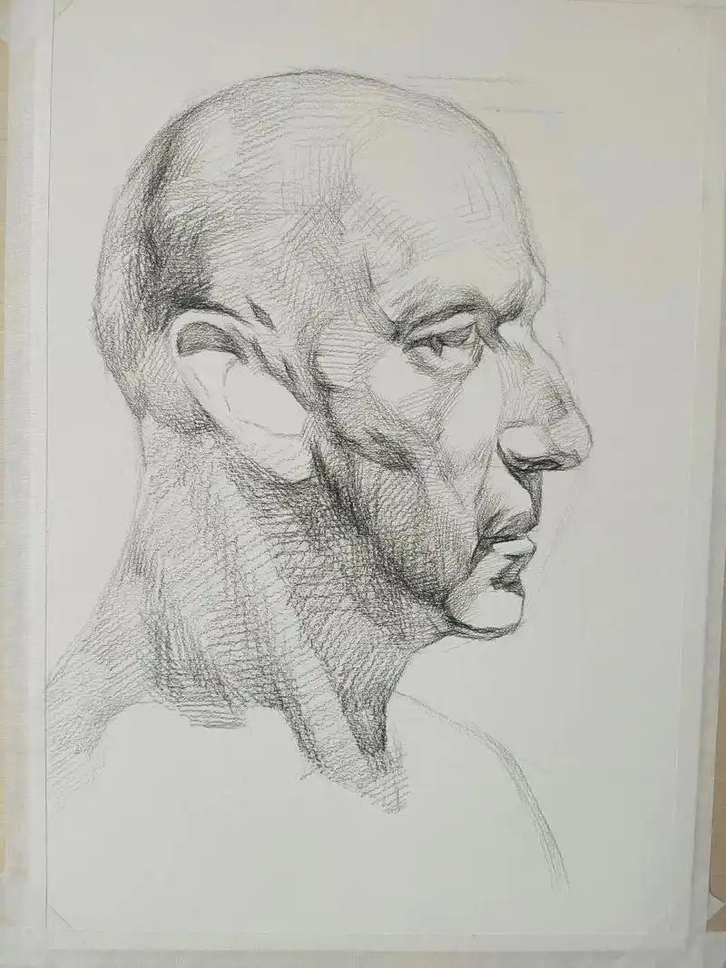 素描人像 正侧.光头老人 #正侧面 #素描头像怎么画 #美术 - 抖音