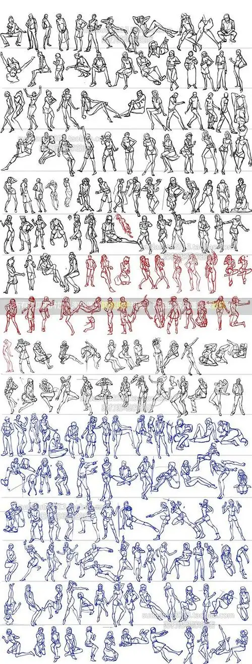 174张上万种游戏动漫大动作参考jpg图片 速写绘画借鉴姿势动态