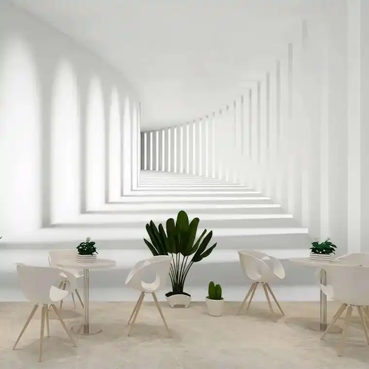 3d立体网红直播背景墙布视觉延伸白色客厅空间拓展墙纸拍照壁纸 - 抖
