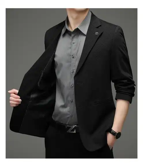 罗蒙romon春季新款男士商务休闲西服时尚西装外套精品单西黑色170m