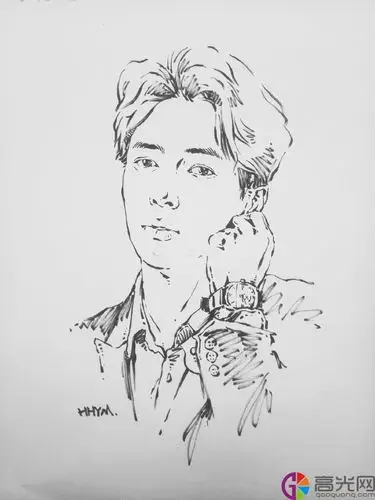 明星张艺兴速写临摹图片,张艺兴黑白速写优秀范本