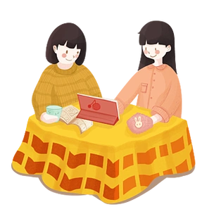 闺蜜冬日宅家追剧看片手绘卡通图