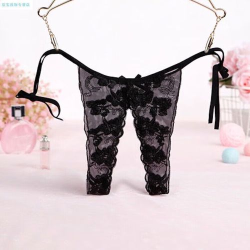 buffny系带内裤女开裆绑带可松紧调节性感t裤丁字裤房事裤 黑色 均码