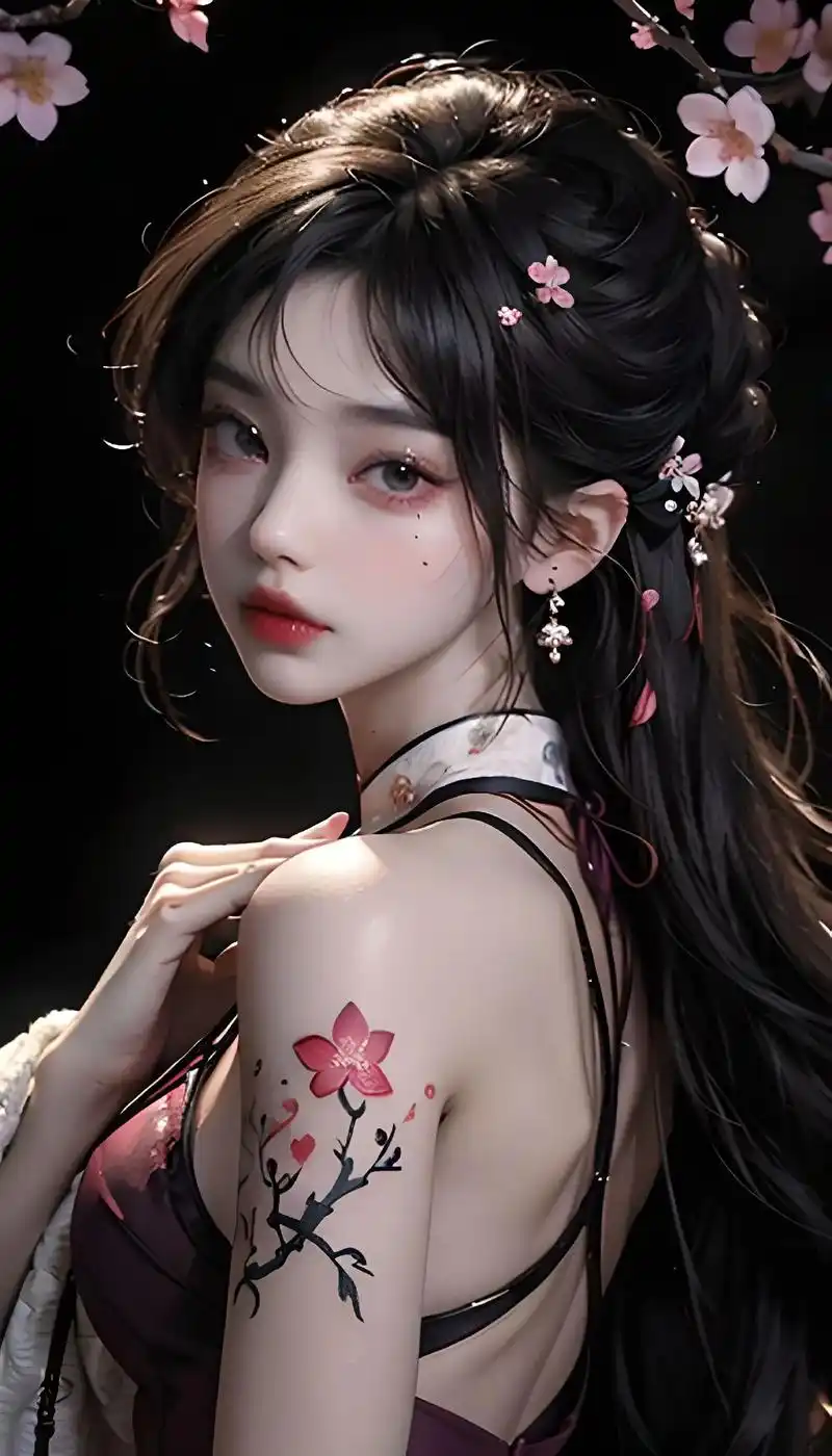 国风纹身美女的回眸.#创作灵感 #二次元ai绘画 #手机墙纸 - 抖音