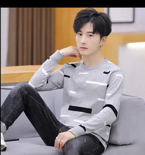 高中生羊毛衫男秋季青少年毛衣男孩针织衫帅气初中学生薄款黄色条纹款