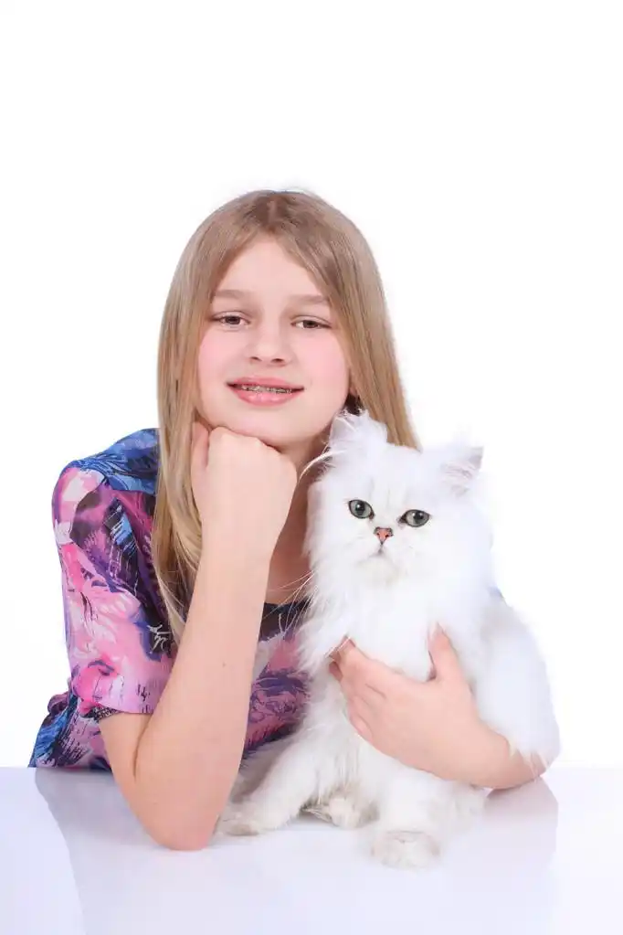 年轻女孩用波斯语猫