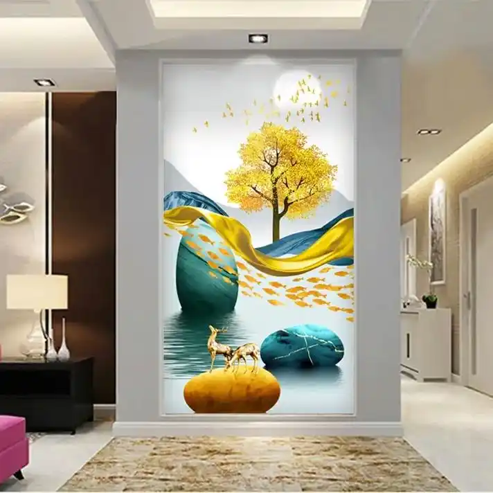 现代简约玄关壁纸壁画走廊过道竖版装饰画3d立体墙纸5d背景墙 - 抖音