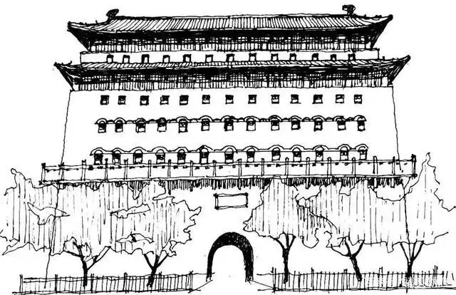 素描老北京的城楼
