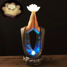 双手合十佛手摆件禅意莲花客厅电视壁柜办公桌香道会所陶瓷装饰品