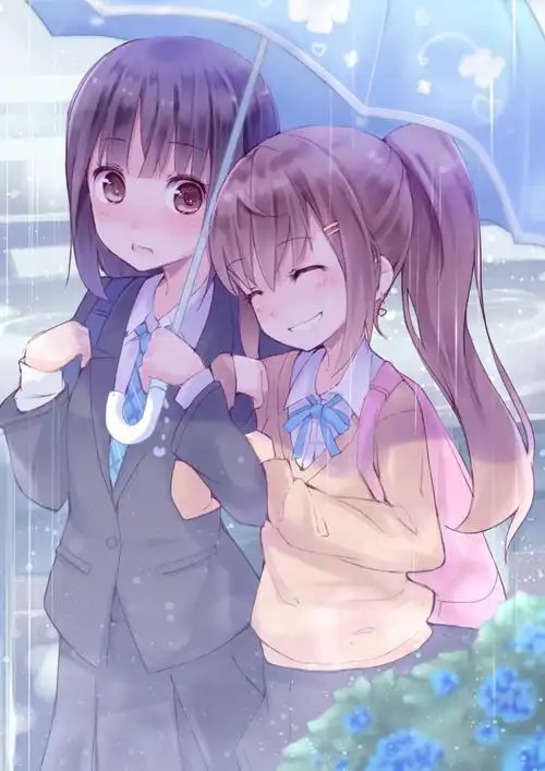 可爱少女 闺蜜 百合 雨伞