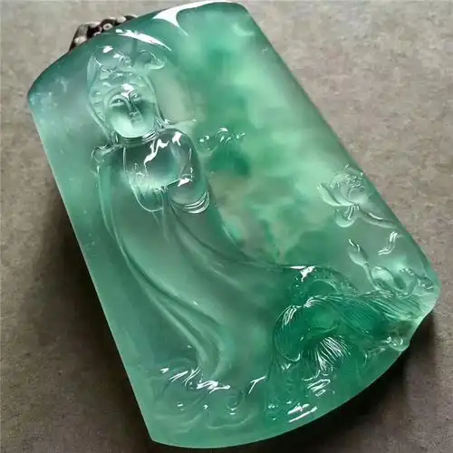 天然缅甸a货高冰绿翡翠观音牌子晶体通透玉质细腻性价比高男女款
