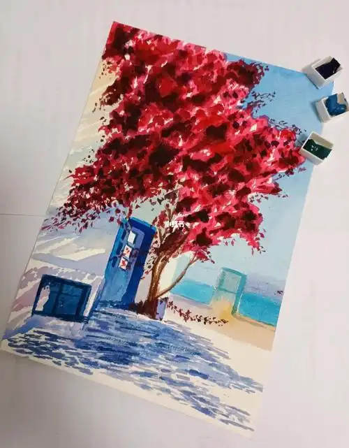 自学水彩  #水彩风景  #水彩入门  ##水彩临摹  #零基础学画画颜料