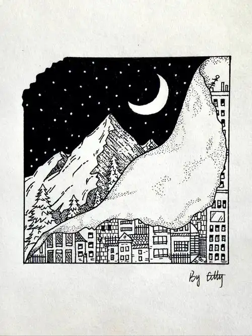 山水黑白简笔画729内附详细教程