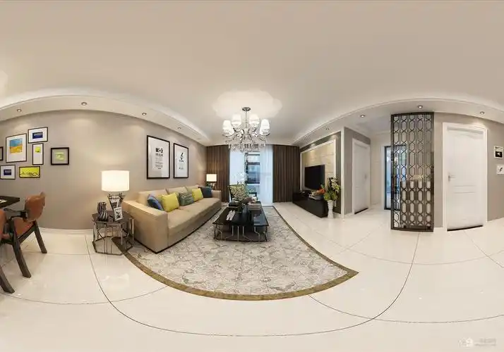 二卫装修案例 客厅 现代简约清新客厅装修效果图查看原图 客餐厅全景