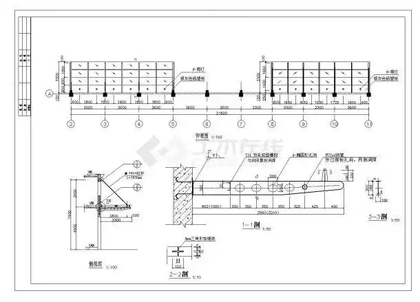 某地的某轻钢雨棚设计施工图纸