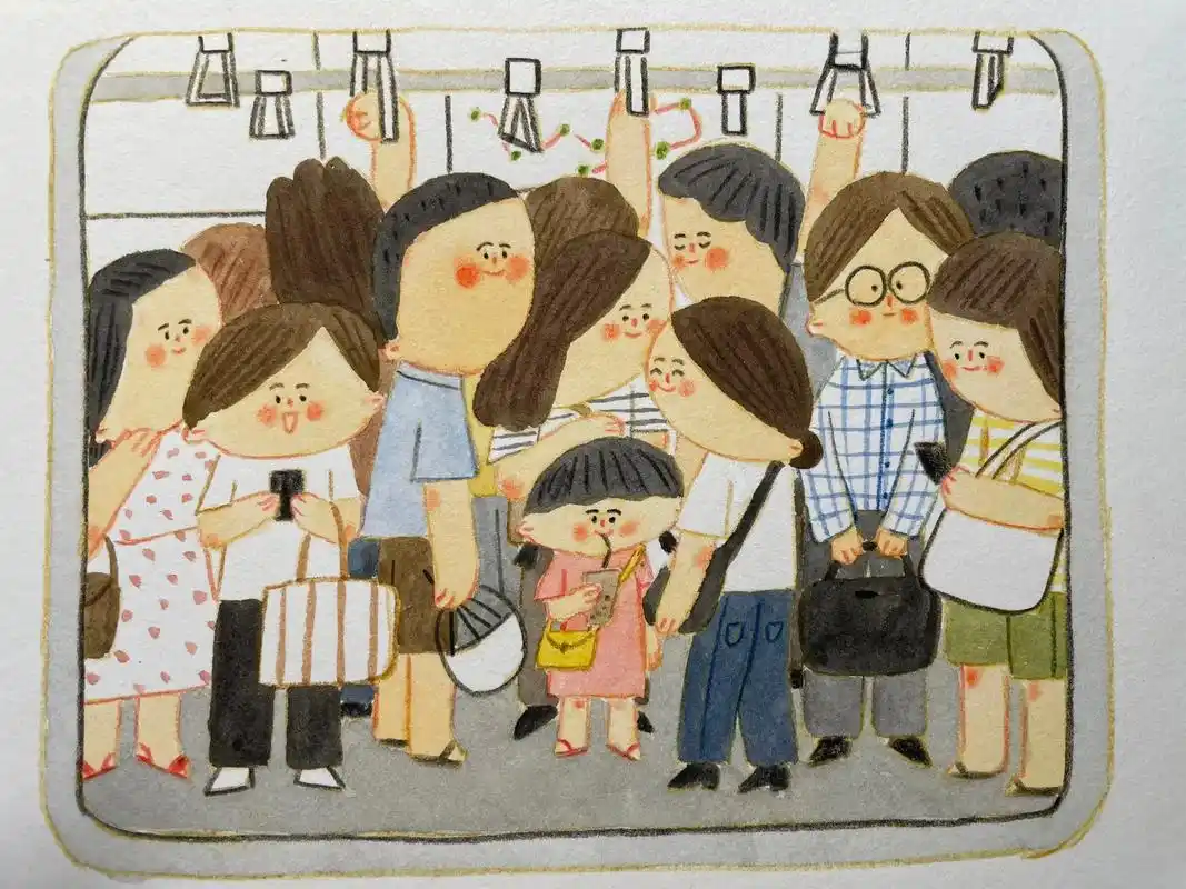 打工人的一天从挤地铁开始.#手绘 #治愈画风 #原创插画 # - 抖音