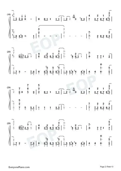 fire◎flower-镜音レン双手简谱预览2