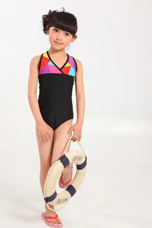 包邮温泉泳衣女童连体泳衣可爱紫色条纹儿童泳衣女童中大童游泳衣