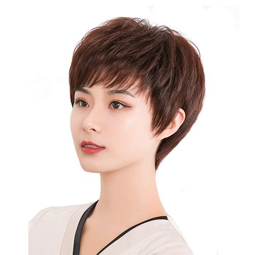 天使丝丝 女短假发纹理烫妈妈短卷发中老年人发丝发套女假发头套式