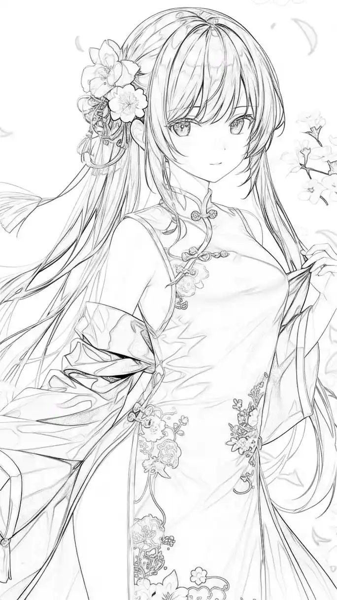 中国风国潮漫画美少女线稿,描摹涂色可下载.漫画绘画入门,喜欢 - 抖音