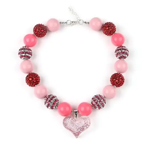 儿童粉色爱心吊坠串珠短款项链 热卖韩版甜美公主拼色服饰项链