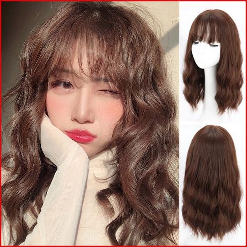 雾霾蓝假发女空气刘海泡面卷假发网红羊毛卷长卷发假发全头套