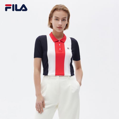 fila斐乐女士polo2021年夏季新款短袖休闲条纹运动polo衫