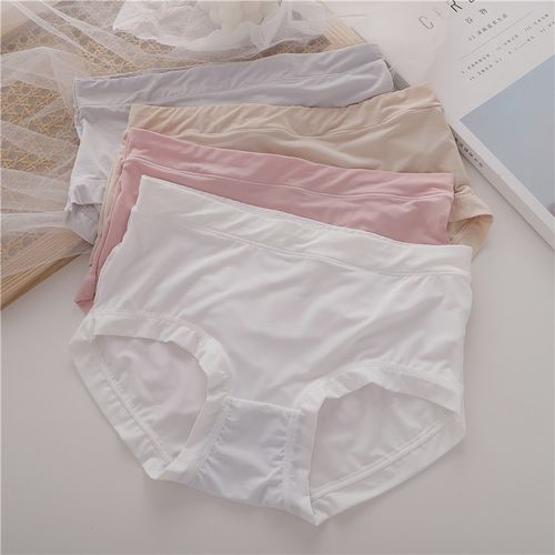 3条中腰冰丝无痕内裤女纯色简约牛奶丝速干薄款包臀少女三角裤头