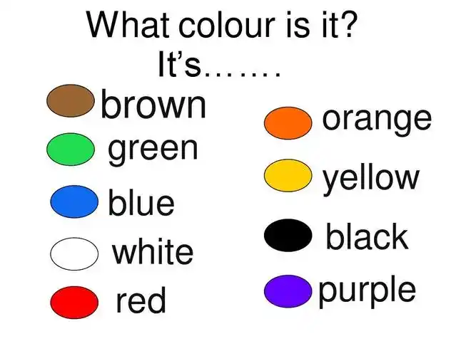 its……. brown orange green yellow blue black white purple red