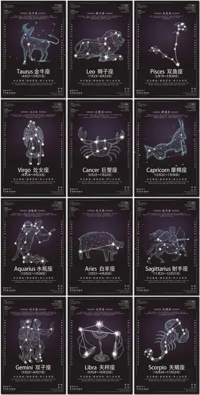 十二星座12星座星空唯美时尚海报套图psd海报设计模板素材元素