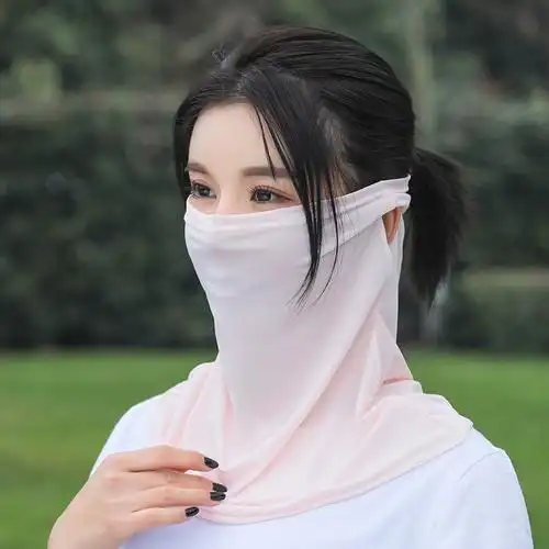 防晒面纱口罩带围脖女蒙面护颈防紫外线遮脸透气遮阳挂耳围巾防晒